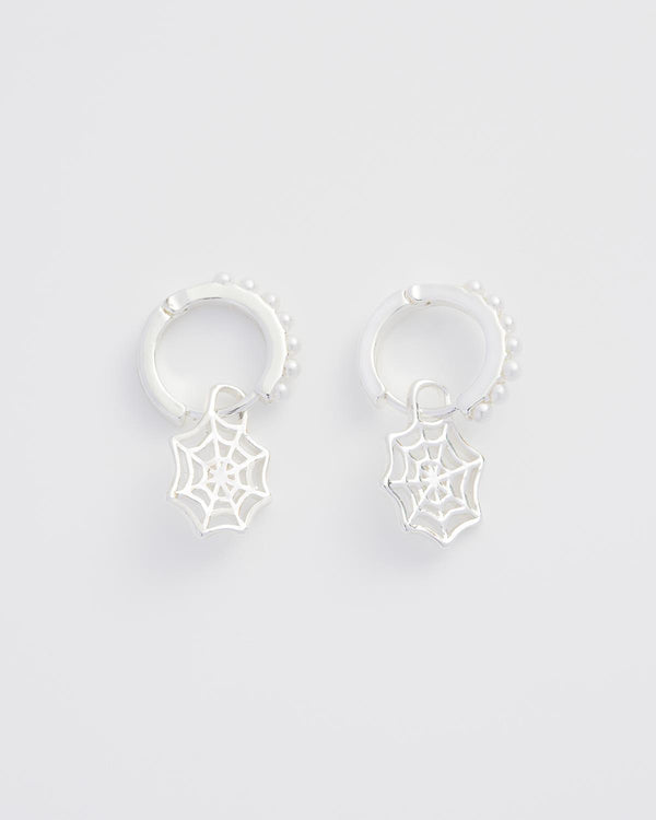 Cobweb Huggie Silver Earrings