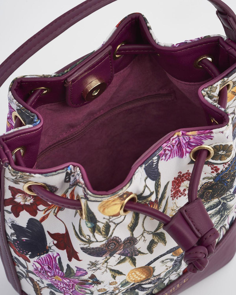 Blumen Bucket Bag in Pflaumenfarbe