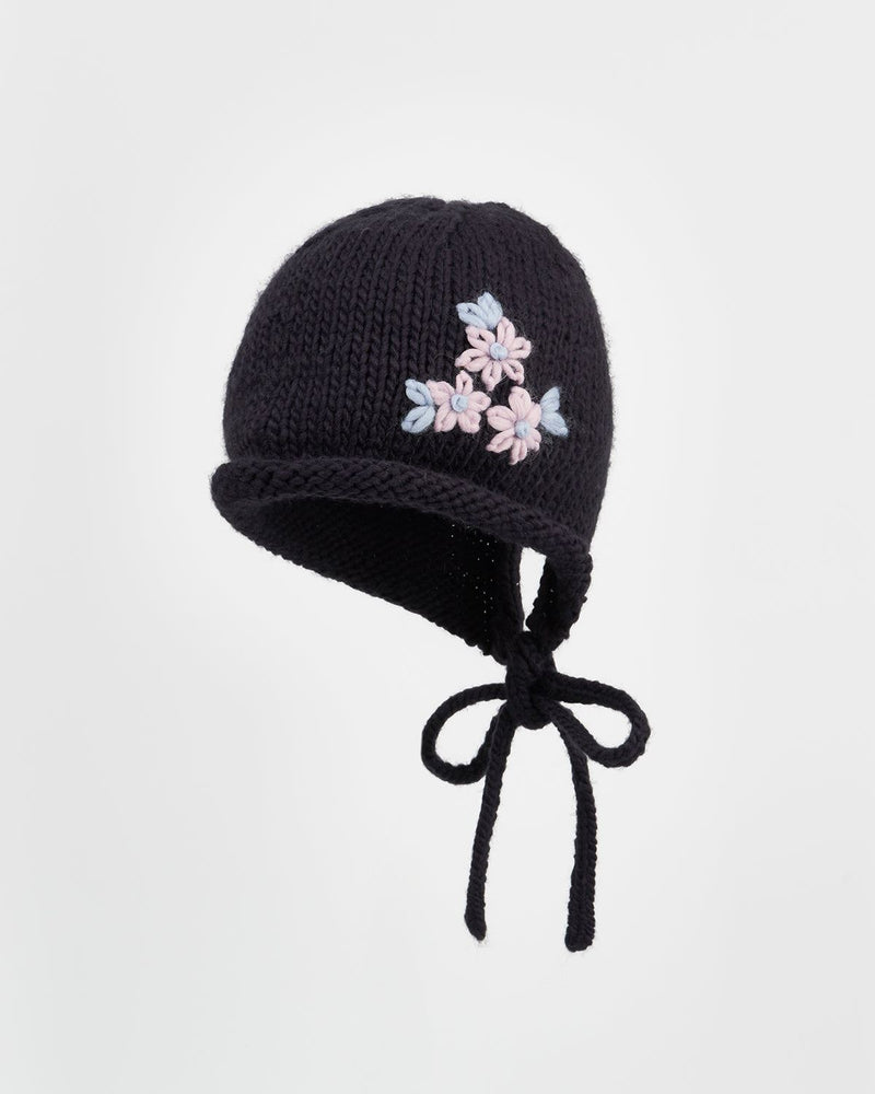 Forget-Me-Not Knitted Navy Bonnet