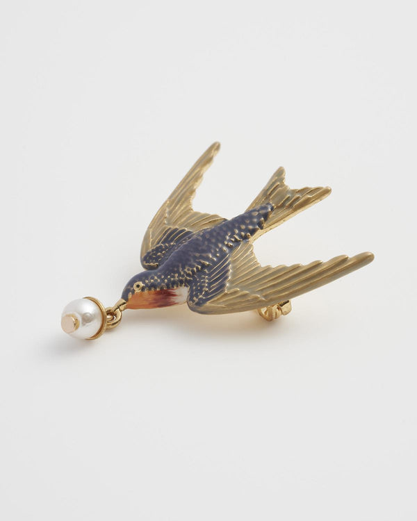 Swallow & Pearl Brooch