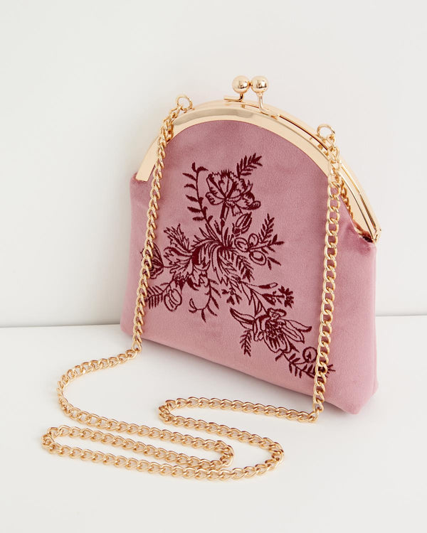 Victoriana bestickte Tasche aus rosafarbenem Samt