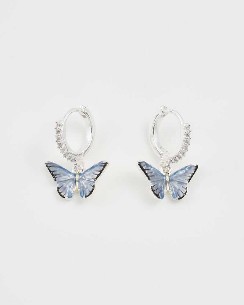 Blauer Schmetterling Ohrringe, silber