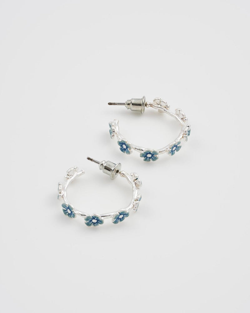 Forget Me Not Silver Stud Hoop Earrings