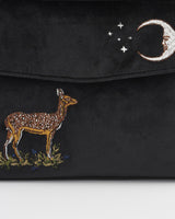 Deer & Moon Embroidered Black Velvet Tote