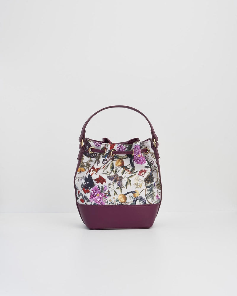 Blumen Bucket Bag in Pflaumenfarbe