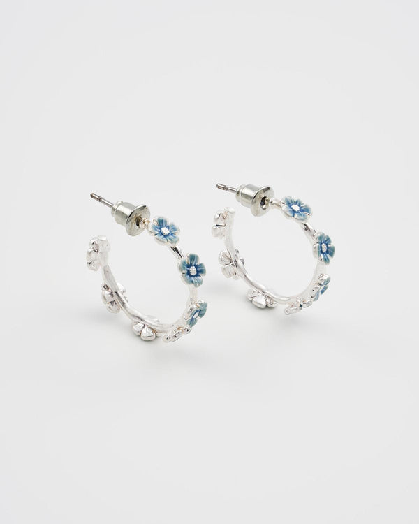 Forget Me Not Silver Stud Hoop Earrings