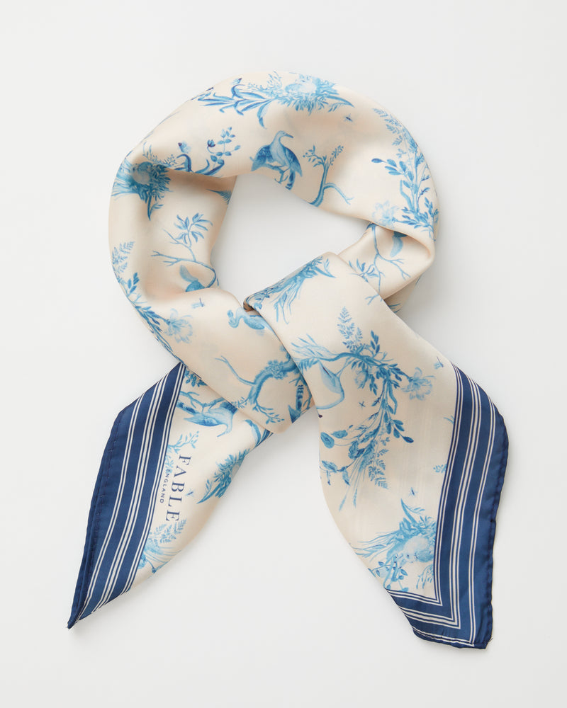 Toile de Jouy quadratischer Vintage-Schal blau