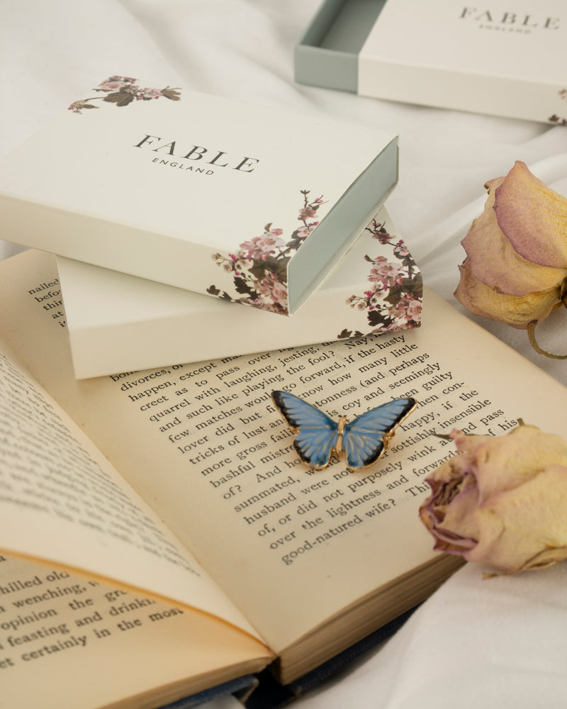 Emaille Schmetterlings-Brosche blau